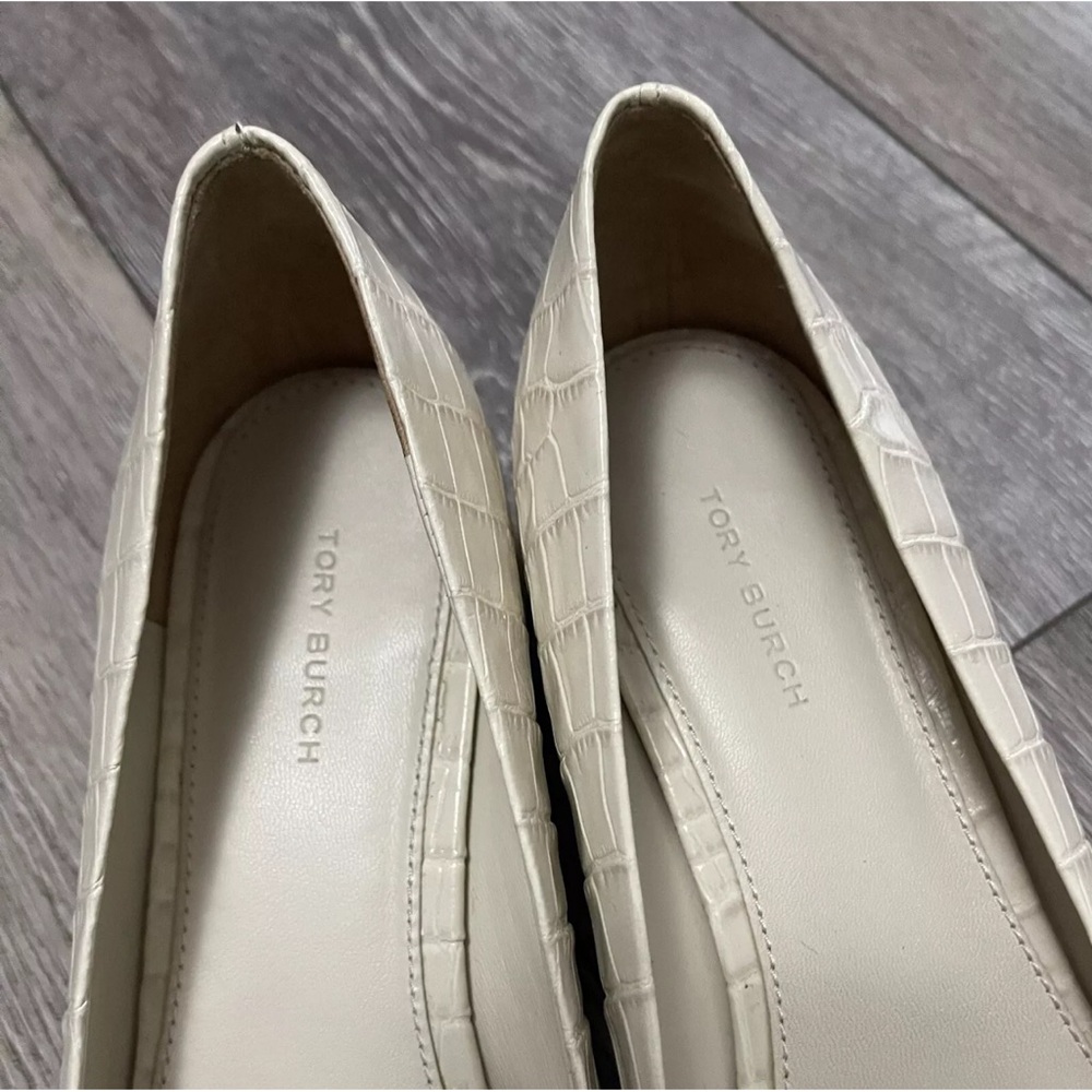 $348 Tory Burch Georgia Ivory Croc Embossed Square Toe 25mm Block Heel Pumps 9M - Picture 10 of 15